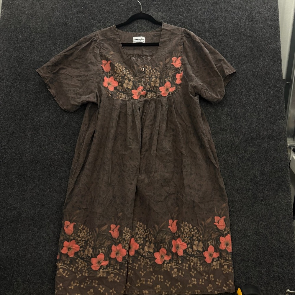 Anthony Richards Vintage 90s Brown Floral Boho Cotton Midi Dress Women XL